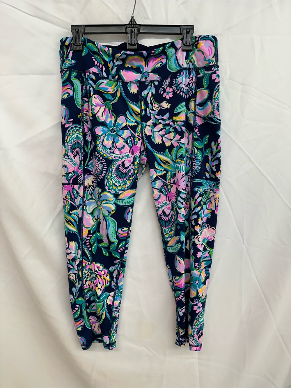 Women's Floral Print Leggings - Navy Pink Green